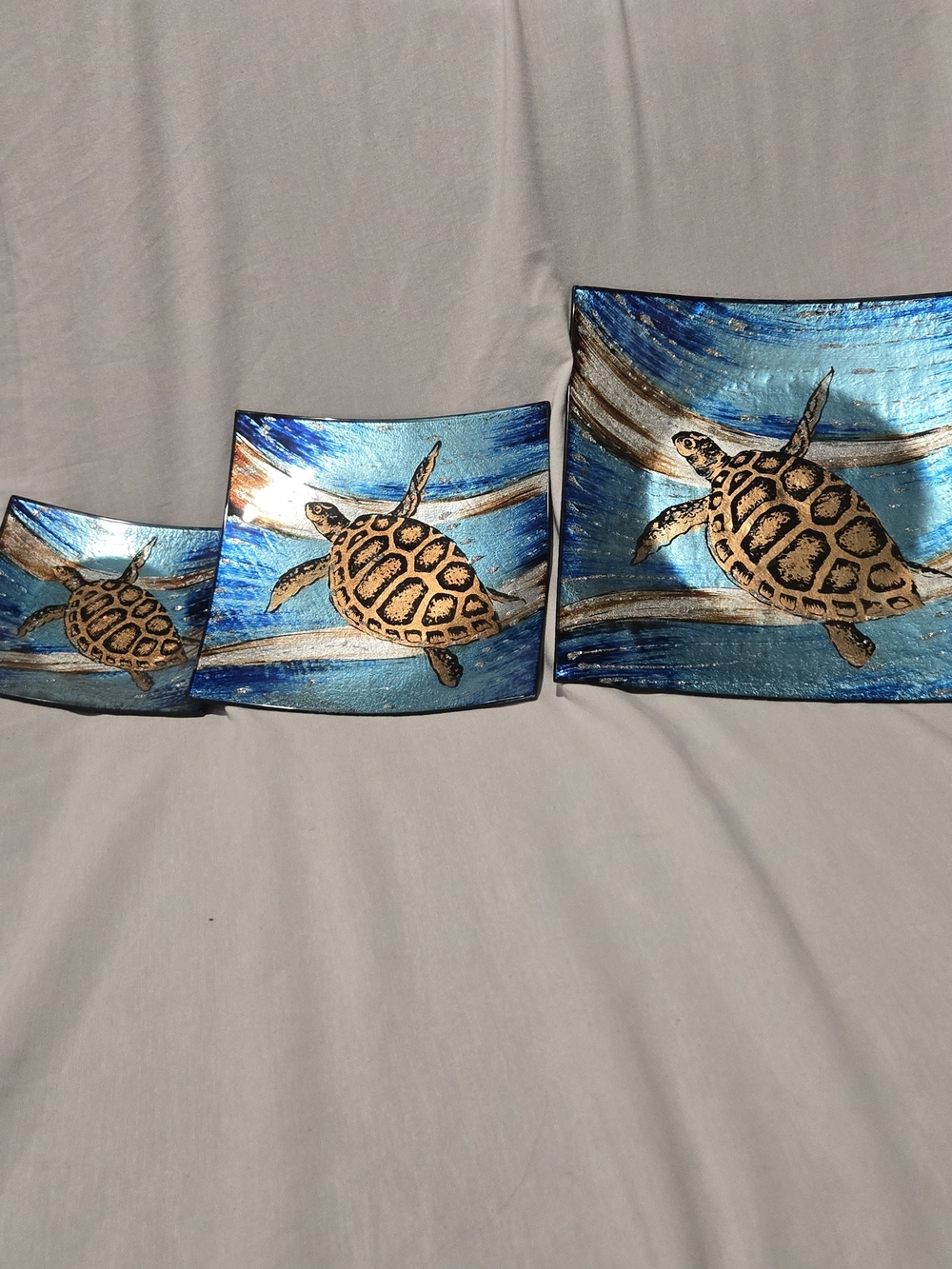 Source Unknown Blue and Gold Sea Turtle Trays/Trinket Tray